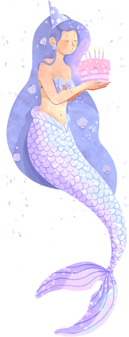 Watercolor Mermaid Blowing Birthday Candles