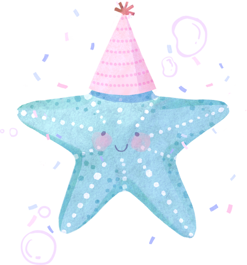 Watercolor Starfish with Party Hat