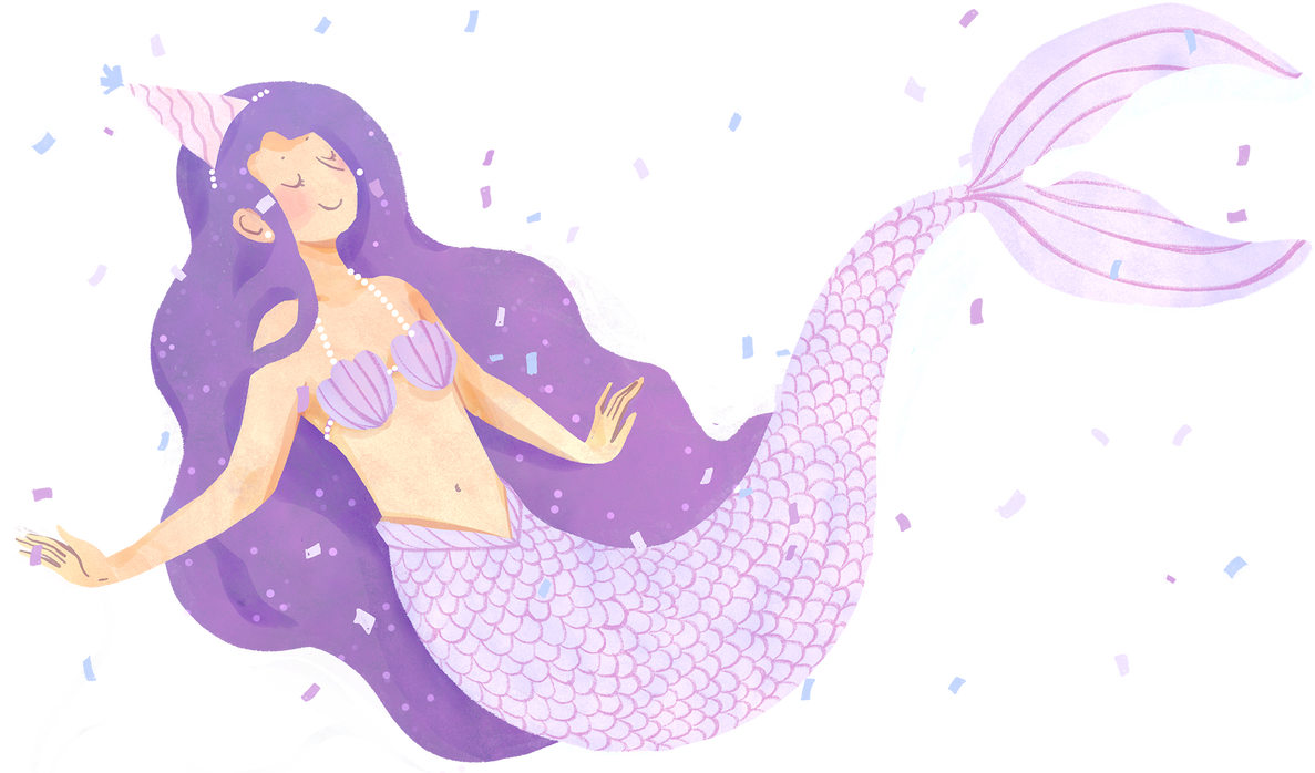 Watercolor Mermaid with Party Hat