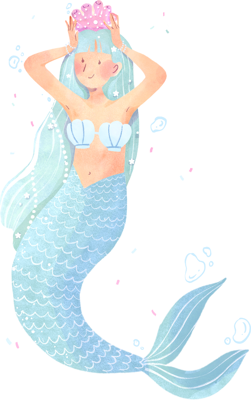 Watercolor Mermaid Putting on a Crown